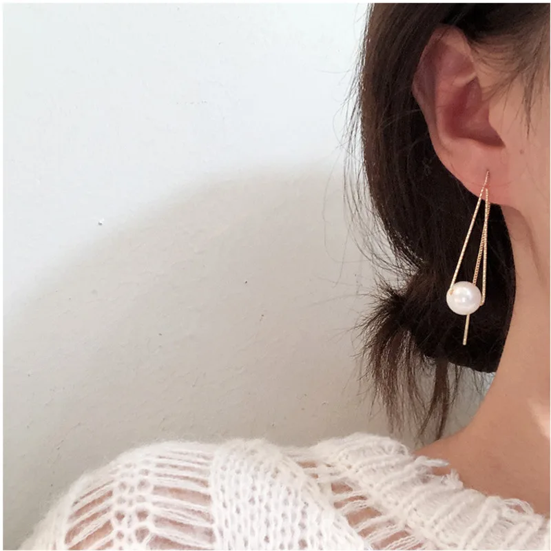 

Korea Long Tassel Crystal Earring Exquisite Pearl Big Pearl Ear Line Gold Dangle Earrings For Women Wedding Bride Jewelry Gifts
