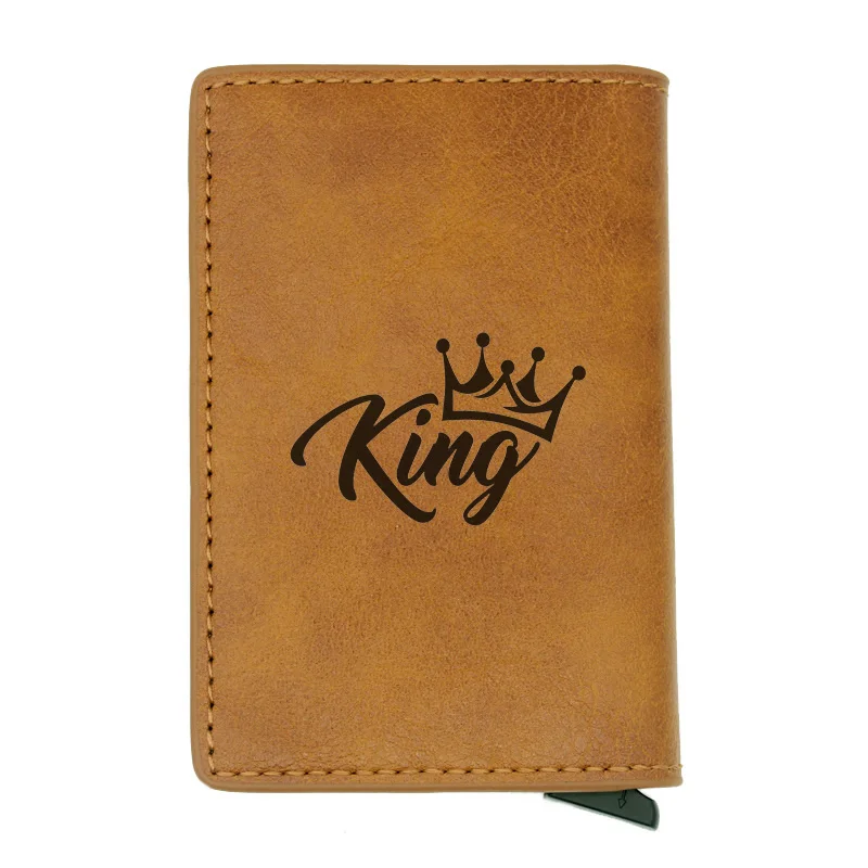 Лазерная гравировка Классический King Crown Rfid держатель для карт мужские кошельки винтажные Короткие Кошельки из искусственной кожи тонкие маленькие кошельки - Цвет: Brown