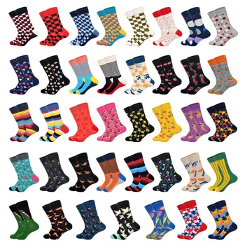 

Funny Socks Men Set 39Colors Lemon Strawberry Striped Hot Air Balloon Crew Men Combed Cotton Happy Socks Designer