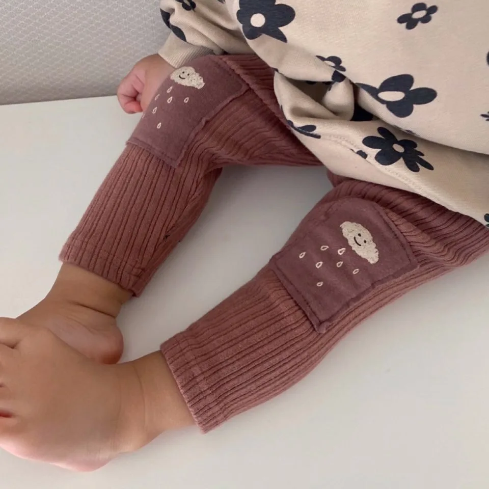Spring Knee Patch Baby Pants Toddlers Kids Girls Leggings Boys Ribbed Long Pants Children Elastic baby trousers cotton pants baby leggings