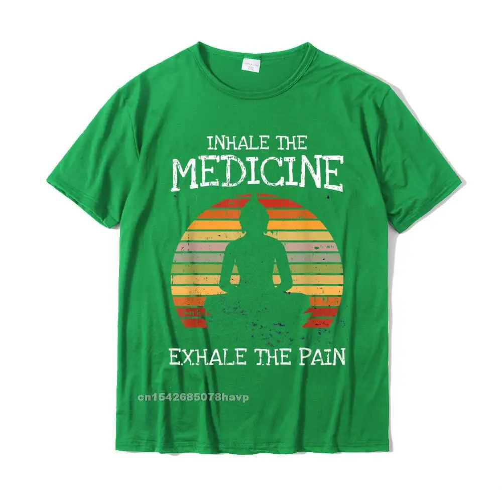 Custom Crewneck T Shirts Summer Fall Tops T Shirt Short Sleeve Retro 100% Cotton Camisa Tshirts Simple Style Man Inhale Exhale Weed Buddha Meditation Retro Pot Smoker Gifts T-Shirt__2348. green