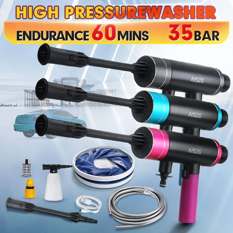 buy car washer Portable Wireless High Pressure Car Washer 60 Mins Endurance Rechargeable Auto Spray Water Gun Car Washer Wash Foam Machine cheap car washer