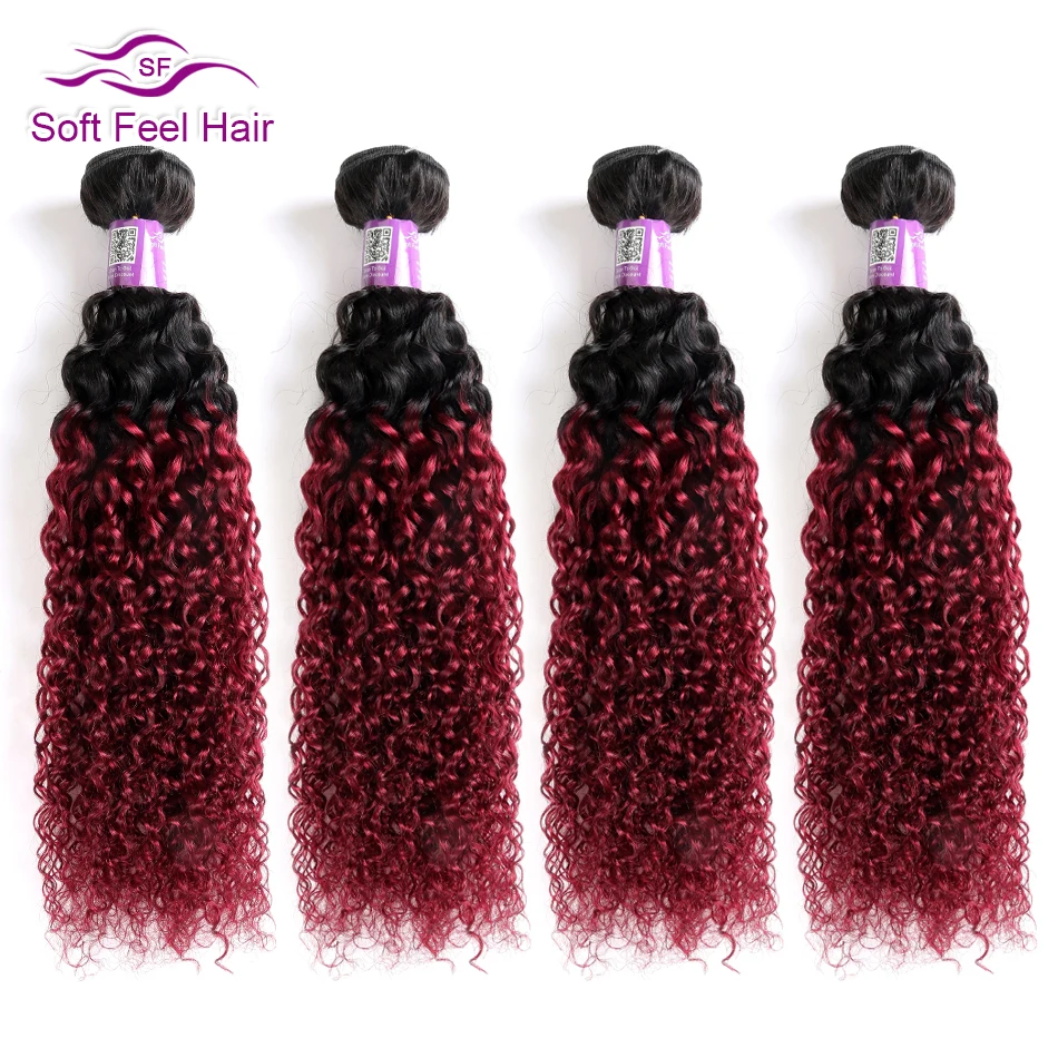 

Soft Feel Hair 1B/Burgundy Ombre Hair Bundles 99J Brazilian Kinky Curly Hair Weave Bundles Red Remy Ombre Human Hair 4 Bundles