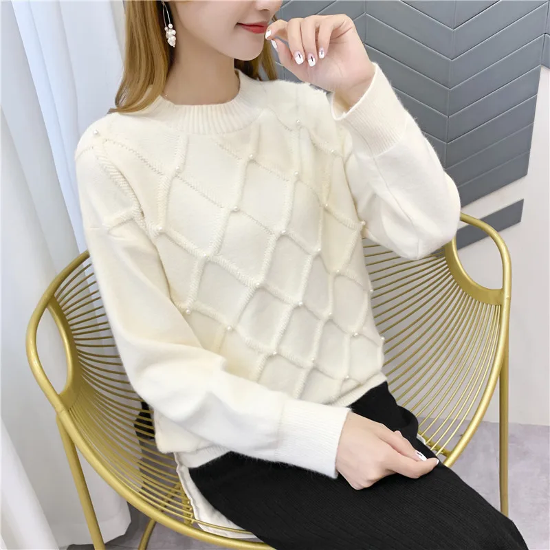 Billig Casual Herbst winter Frauen dicken Pullover Pullover lange hülse taste oansatz chic Pullover Weibliche Dünne knit top