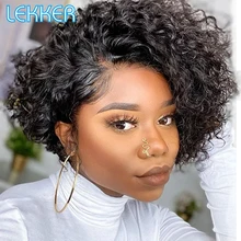 

Lekker Short Afro Kinky Curly Bob Human Hair Lace Front Wig For Women Brazilian Remy Natural Black Pre Plucked Glueless Full Wig