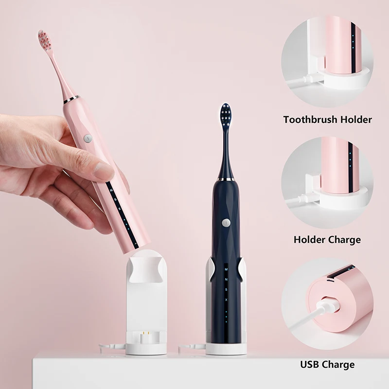 IPX7 Водонепроницаемая электрическая зубная щетка с USB перезаряжаемой щеткой