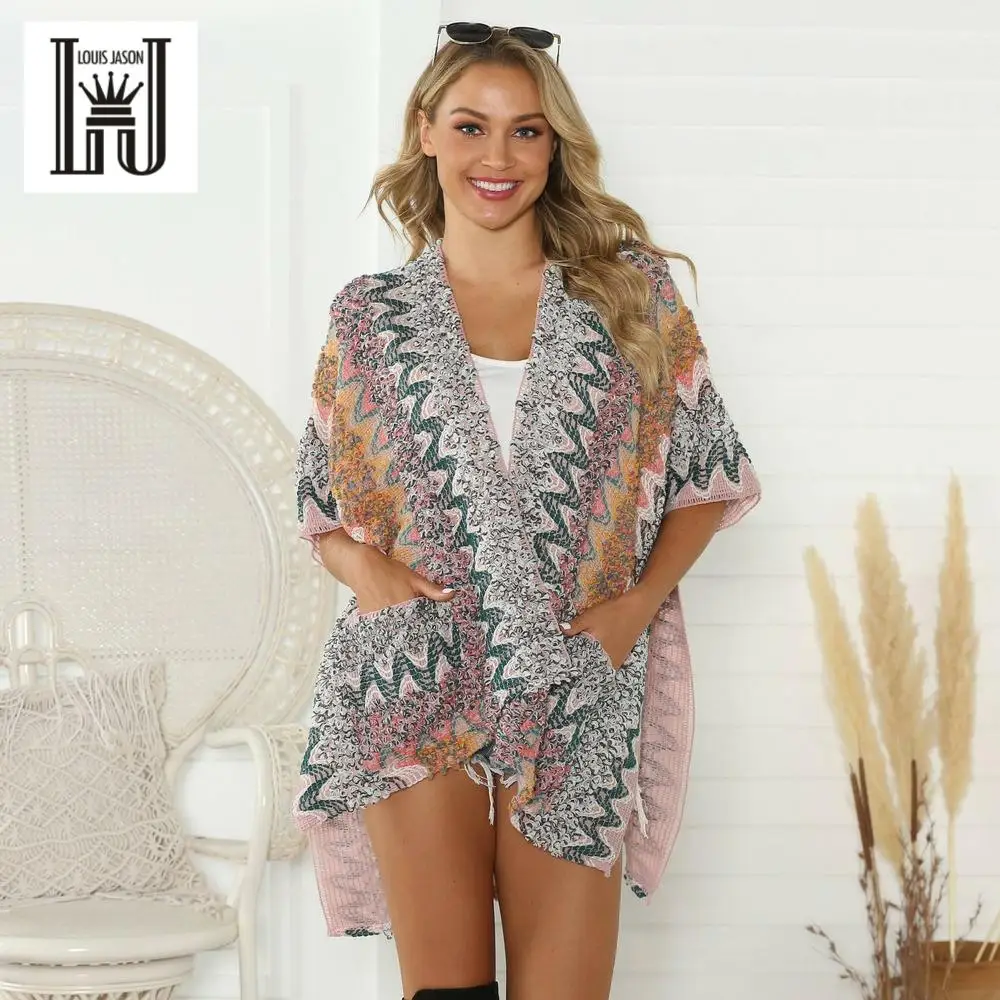 

LOUIS JASON Women Cardigan Sweater Street Printed Cardigan Shawl Coat V-neck Loose Sweater Women's Sweater Female Knit Cardigan