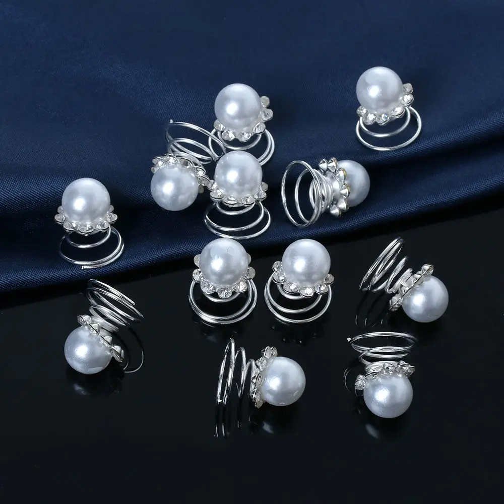 Hair Clips Hair Accessories 12Pcs Bridal Crystal Pearl Flower Spiral Twist Hair Pins Clips Wedding Jewelry Bride Headdress Women Hair Styling Accessories