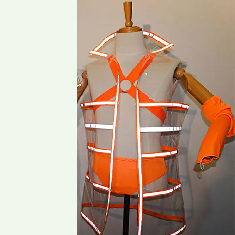 FluorescentOrangeMen Светоотражающий флуоресцентный Женский воин сценический костюм наборы прозрачный топ бар DJ DS GOGO сценическое шоу наряд - Цвет: FluorescentOrangeMen