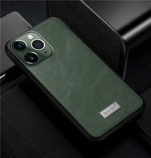 Ultra Light Handmade Leather Case For iPhone 11 Pro Max Soft edge Shockproof Back Phone Cover For iPhone 11 X XS 6 7 8 Plus Case - Цвет: Green
