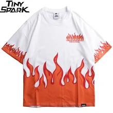 Харадзюку футболка огненное пламя хип-хоп Мужская футболка уличная летняя хлопковая футболка хип-хоп модная футболка с коротким рукавом Новинка