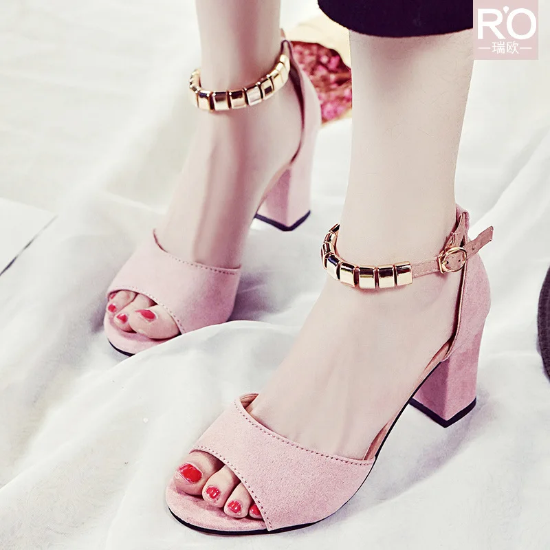 

2018 Korean-style Summer Sandals Chunky Heel Semi-high Heeled A- line with Peep-Toe WOMEN'S Shoes Versatile Fish Mouth High Heel
