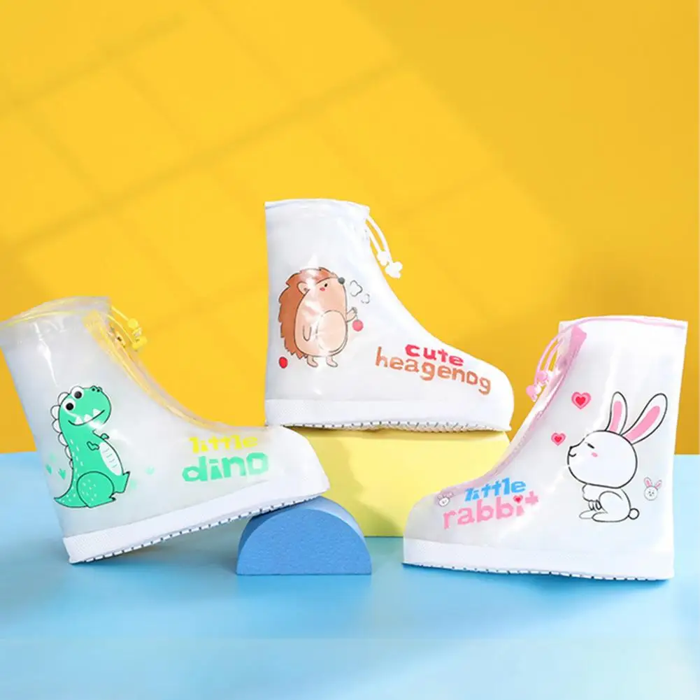 1 Pair Children Rain Overshoes Wear-resistance Animal Print Shoe Covers Non-slip Portable Kid Waterproof Overshoes For Outdoor