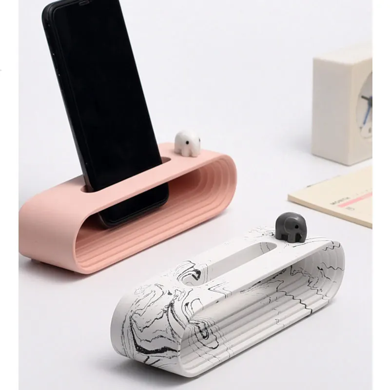 

Nordic Home&Office Decoration Desk Decor Cement Mobile Phone Loud-speaker Concrete Mobile Phone Holder With Miniature Figurines