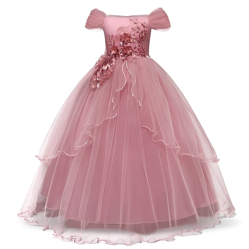 Pink 3 Красное кружевное платье с вышивкой для девочек, рождественское платье для дня рождения платье с цветочным рисунком на свадьбу, Детские торжественные платья для девочек, подростковая одежда для детей возрастом от 6 до 14 лет - Цвет: Pink 3