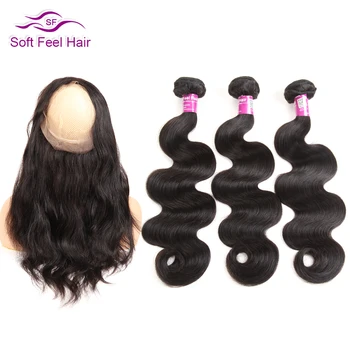 

Soft Feel Hair 360 Lace Frontal Closure With Bundle Malaysian Body Wave 2/3 Bundles With Frontal Pre Plucked Remy Human Hair 4Pc