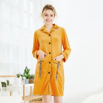 

Bathrobe Female elegant Velvet long one-piece pajamas ladies autumn and winter mid-length pajamas long-sleeved home service