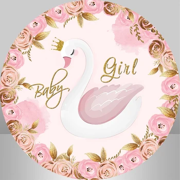 

InMemory Baby Shower Round Circle Backdrop Pink Flowers Swan Girl Birthday Party Photography Backgrounds Photo Studio Props