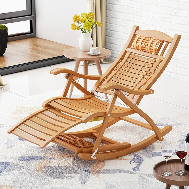 XITER Chaise de détente en bambou relaxante portable avec accoudoirs et repose-pieds de massage évolutif Fauteuils inclinables réglables pour adultes
