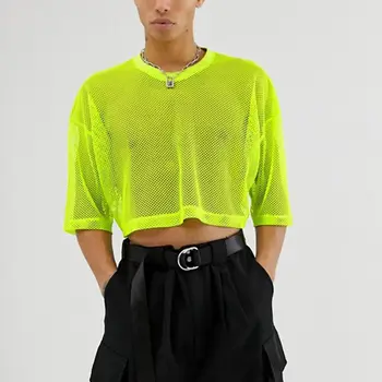 

Fashion Men Mesh T Shirt Transparent O Neck Short Sleeve Solid Casual Crop Tops 2020 Streetwear Breathable Mens T-shirts INCERUN