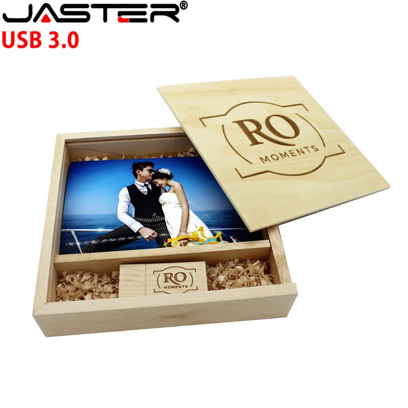 JASRER (1 шт. бесплатный логотип) уникальный фотоальбом ореховая древесина USB +