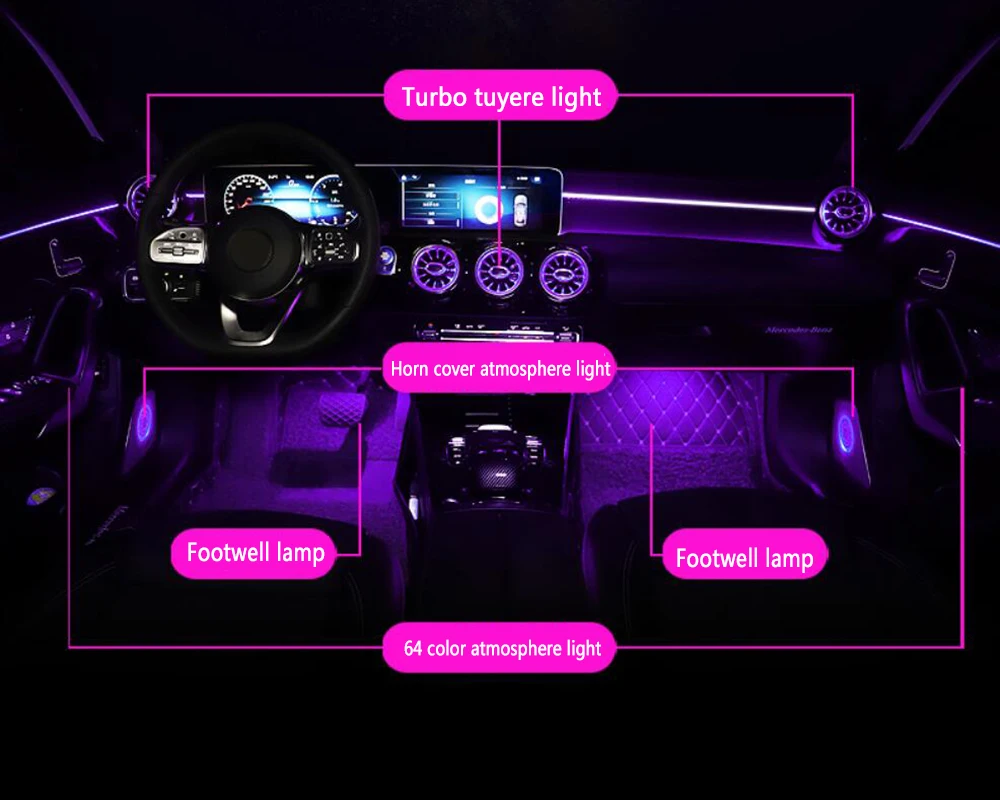 

19-20 for Mercedes-Benz new A-class A200L original 64 color atmosphere lamp A180L luminous turbine air outlet changed decoration