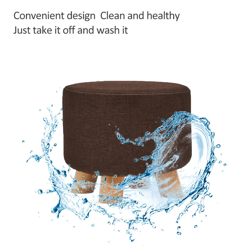 Round Fabric Creative Solid Wood Thickened Footstool Padded Foot Rest Folding Storage Seat Stool with Removable Cover