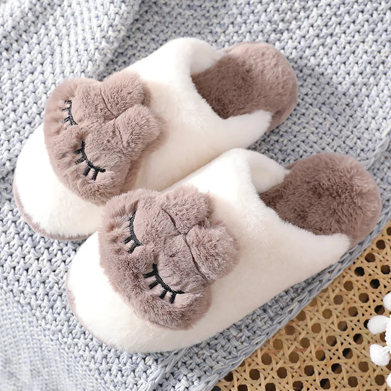 Suihyung/Женские меховые домашние тапочки; зимняя теплая мягкая плюшевая домашняя обувь; женские тапочки на плоской подошве с милым кроличьим мехом; домашние шлепанцы без застежки