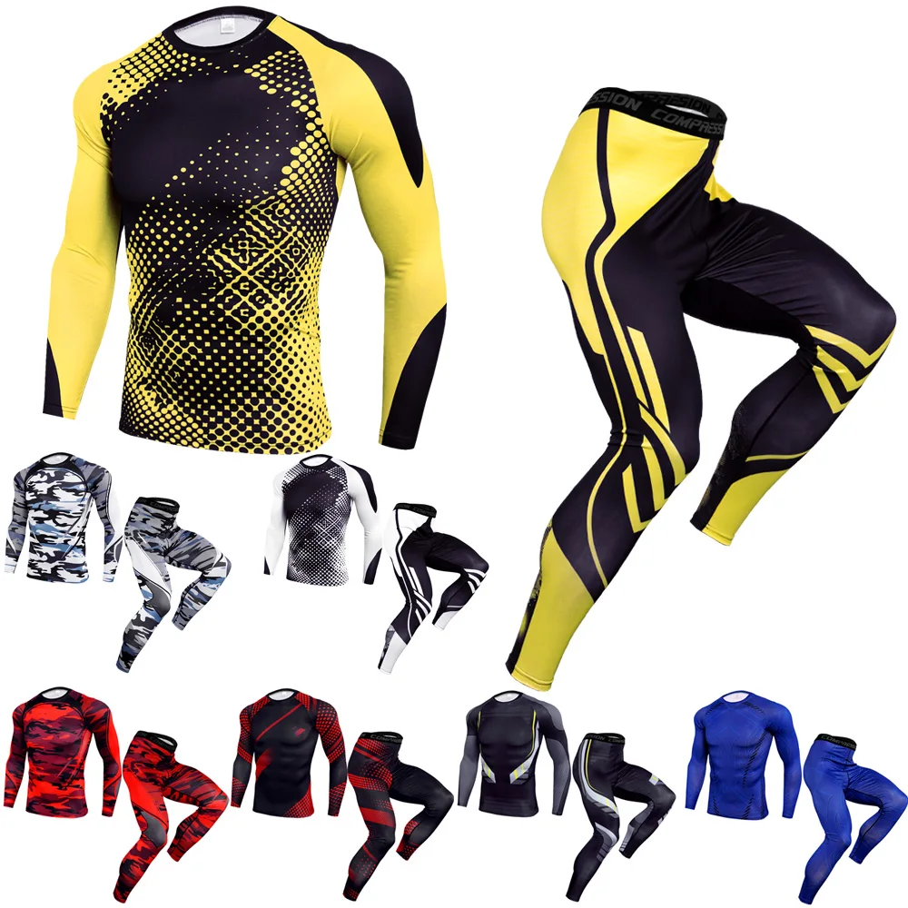 

Men's Quick Dry Compression Shirt Pants Set Workout Basketball Running Gym Training Tights Long Sleeve Leggings Tactical Apparel
