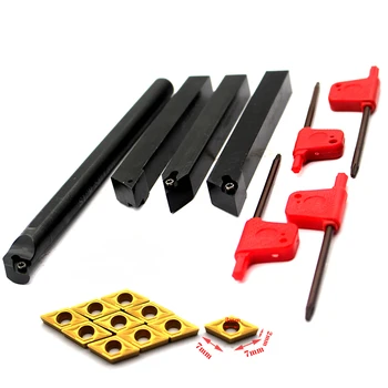 

10pcs DCMT070204 Carbide Inserts Blades + 4Pcs Straight Shank Boring Bar CNC Lathe Turning Tool Holder with 4pcs Wrenches