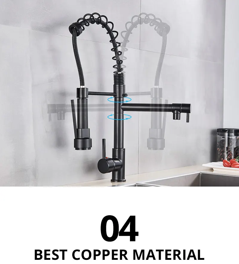 H86cacb04efc0495cb1377222dac96c44Y Uythner Black Brass Kitchen Faucet Vessel Sink Mixer Tap Spring Dual Swivel Spouts Hot and Cold Water Mixer Tap Bathroom Faucets