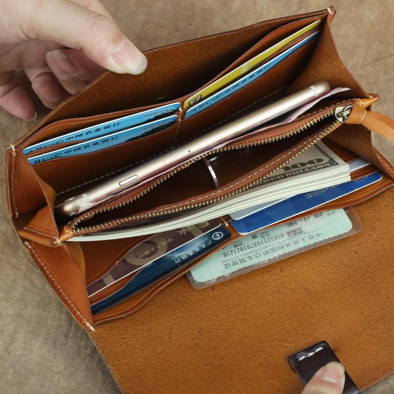 Японский ретро кожаный Длинный кошелек ручной работы из растительного дубления кожа многофункциональная сумка для карт клатч