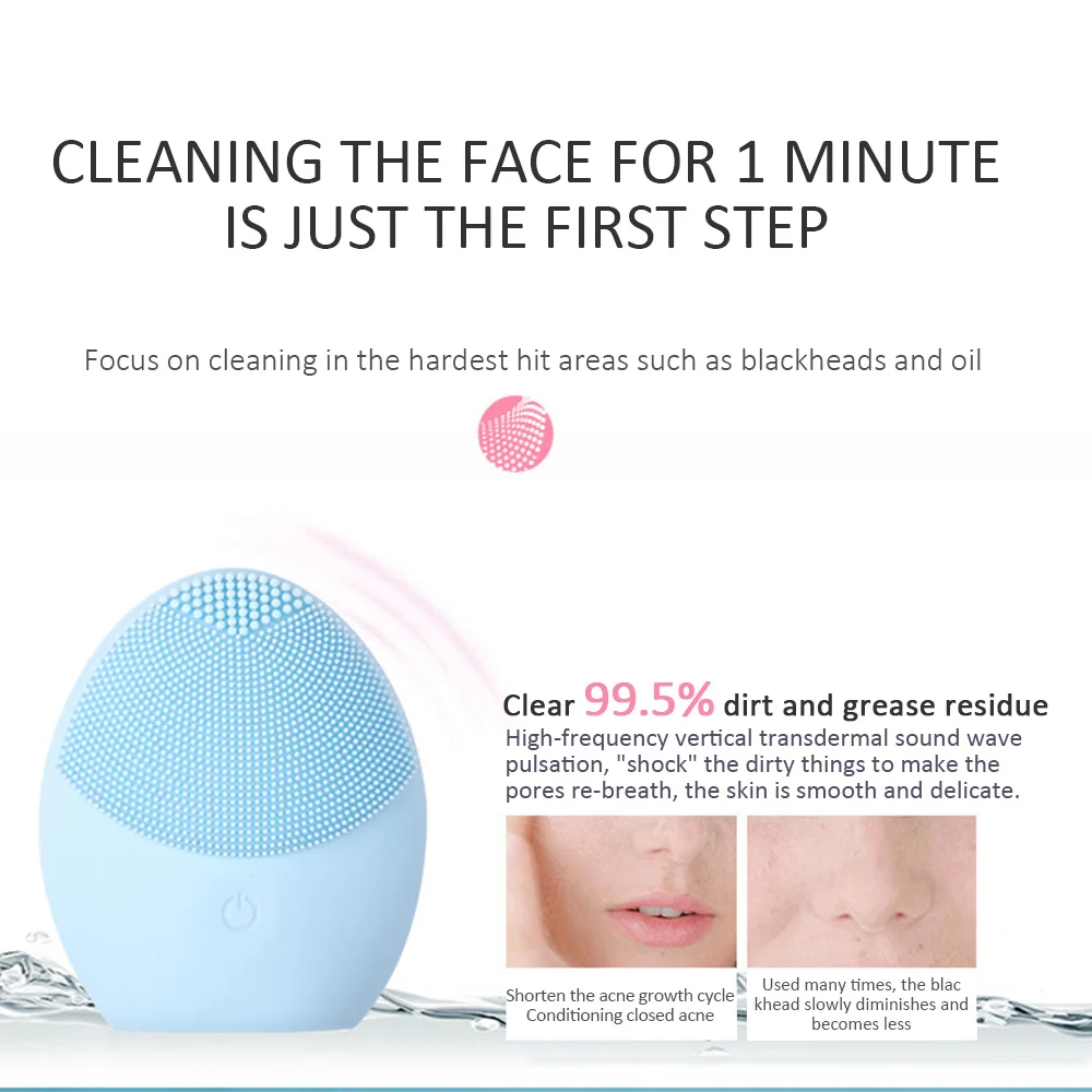 Водонепроницаемая Очищающая щетка для лица звуковой Вибрационный очиститель