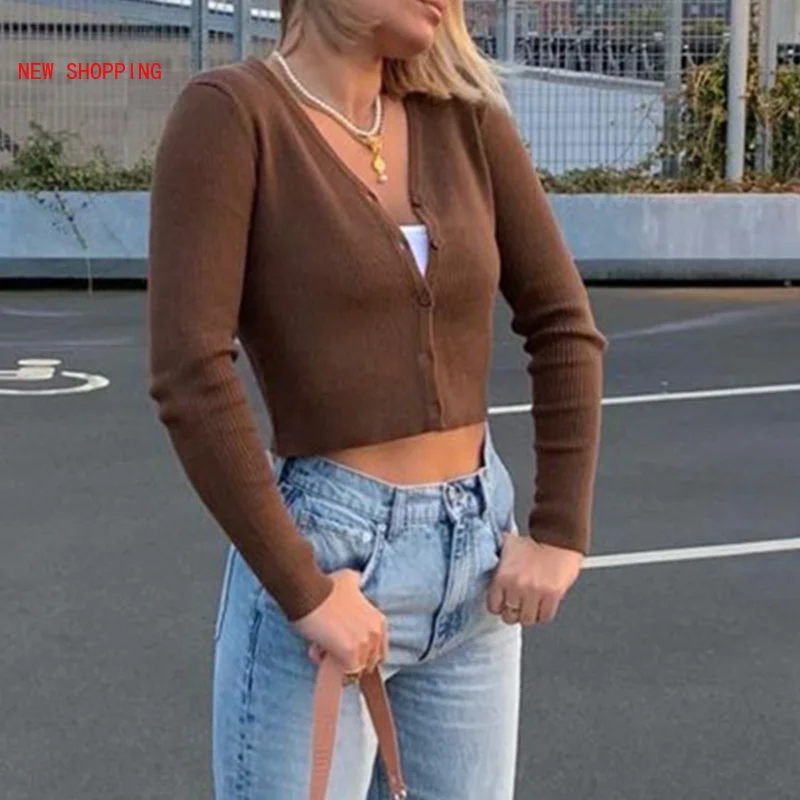 Cute Brown Knitwear Y2K Long Sleeve 