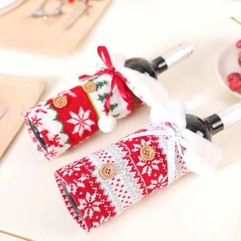 

2pcs Accessories Gift Bag Soft Christmas Decoration Home Protective DIY Cute Table Dinner Party Wine Bottle Cover Knitted
