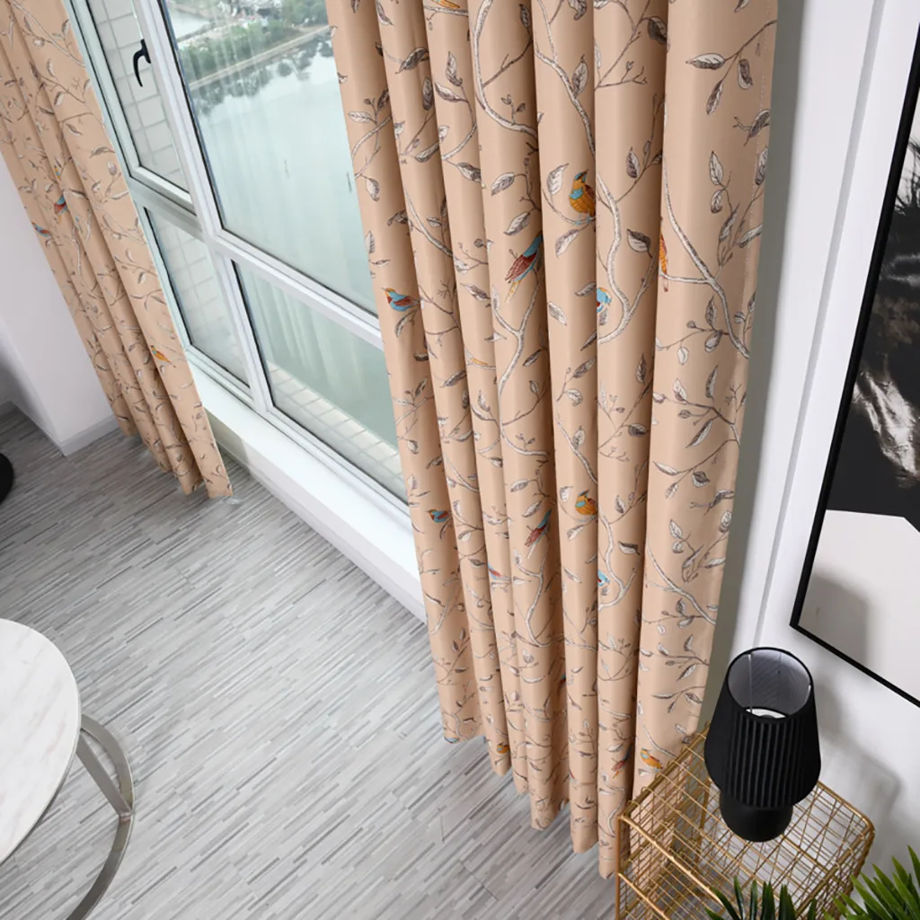 Leaves Curtain Tulle Window Treatment Voile Drape Valance 2 Panel Fabric Room Decoration Blackout Curtain 1.4 x 2.1M