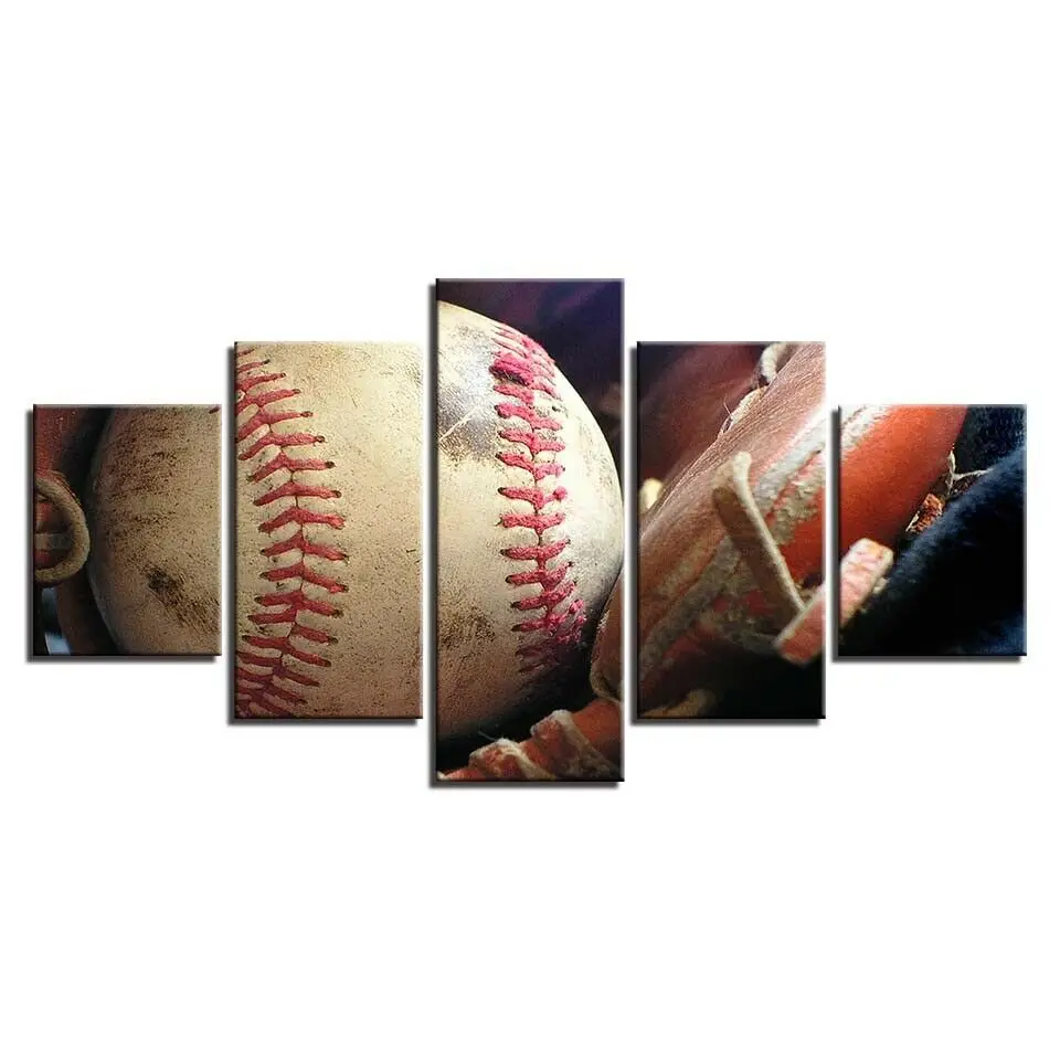 

Baseball Accessories 5 Panel Canvas Picture Print Wall Art Canvas Painting Wall Decor for Living Room Poster No Framed