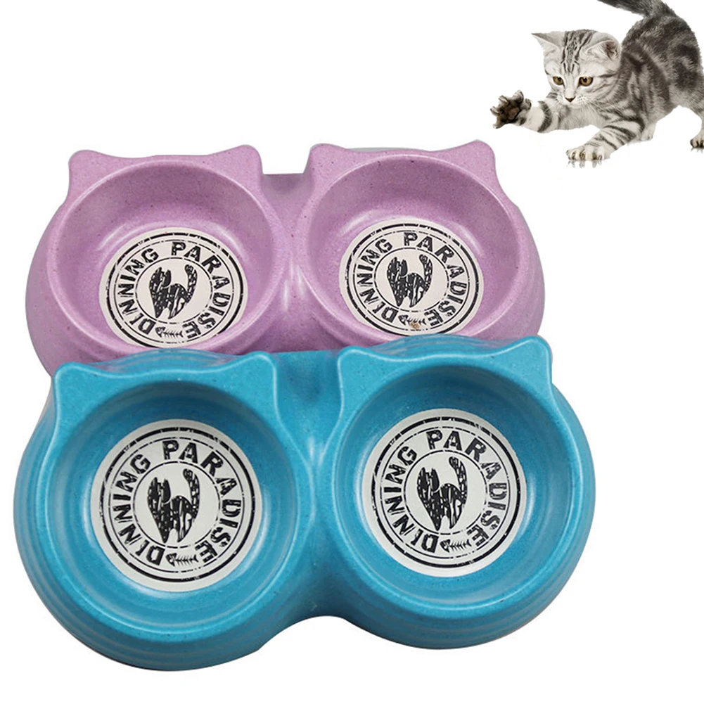 Pet кошки собака противоскользящая двойная миска для воды для еды блюдо для кормления бамбуковое волокно фидер