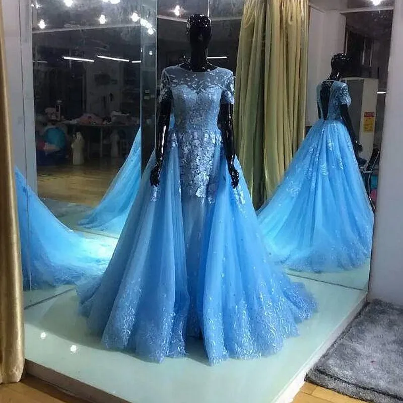 Синие длинные вечерние платья на выпускной с открытой спиной vestido de noiva longo вечерние кружевные аппликации с коротким рукавом для мамы невесты платья