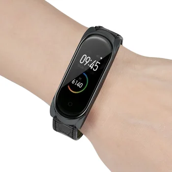 

Leather Strap Bracelet Band Wriststrap with Metal Case for Xiaomi Mi Band 4 KQS8