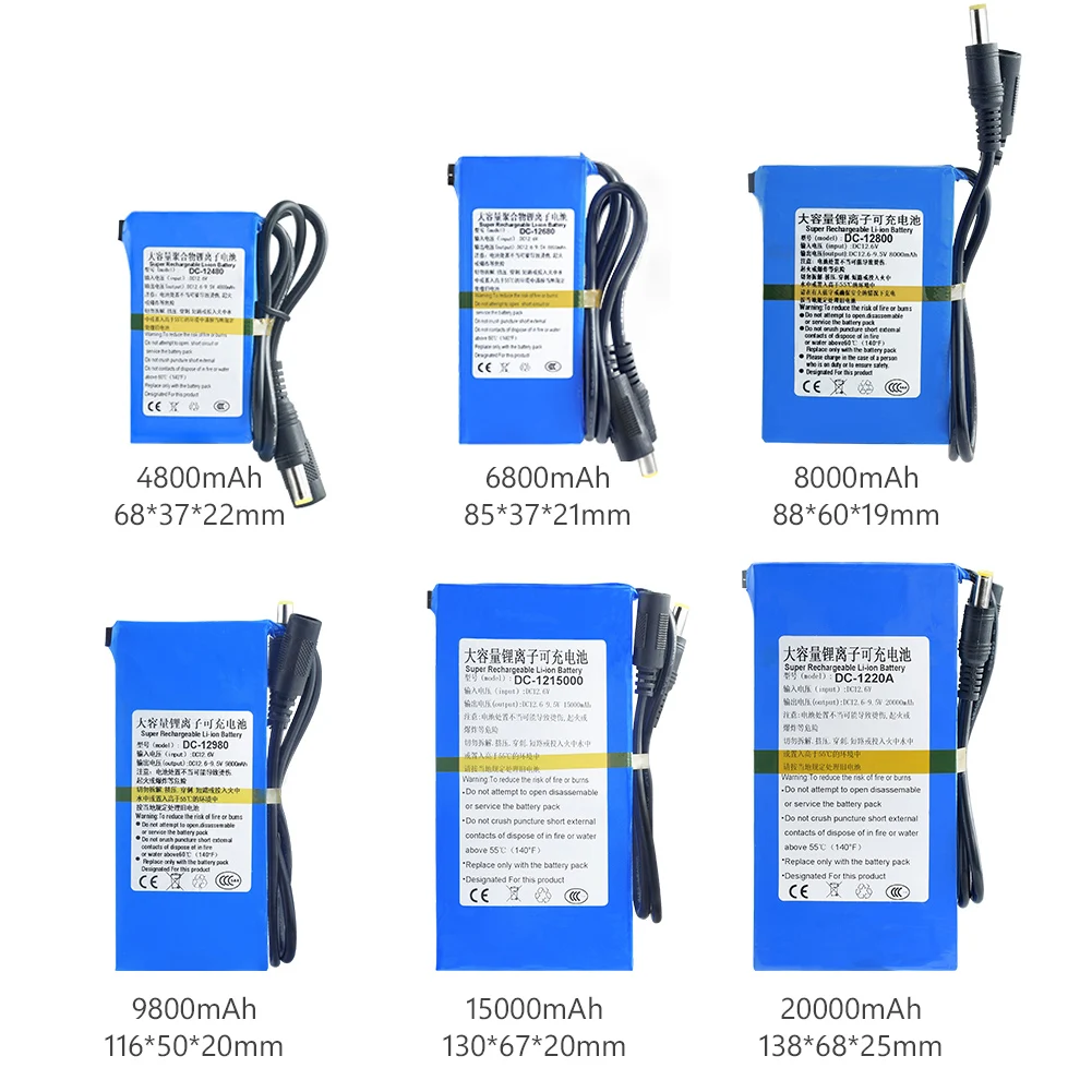 4800/6800/8000/9800/15000/20000 мА/ч, DC 12V Перезаряжаемые литий-ионный Батарея с Bms на переключатель включения/выключения для Камера видеокамеры