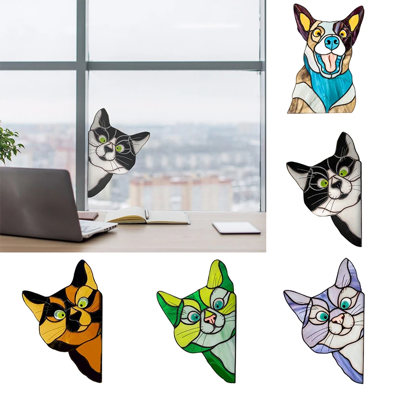 New Cat Stained Acrylic Sun Catcher Kitten Window Hanging Suncatcher Glass Decor 