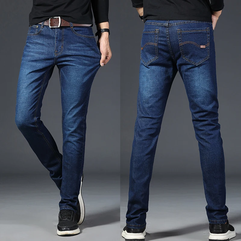 Goede BINHIIRO Herfst mannen Jeans Effen kleur Micro elastische Klassieke Jeans Mannen Rechte Slanke Mode Denim Broek mannelijke 2019 nieuwe K009