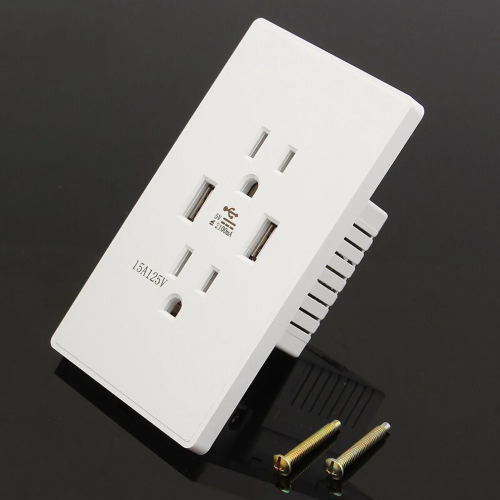 Профессиональный двойной USB мощность настенное зарядное устройство док-розетка электрическая розетка панель пластина Белый США Тип вилки