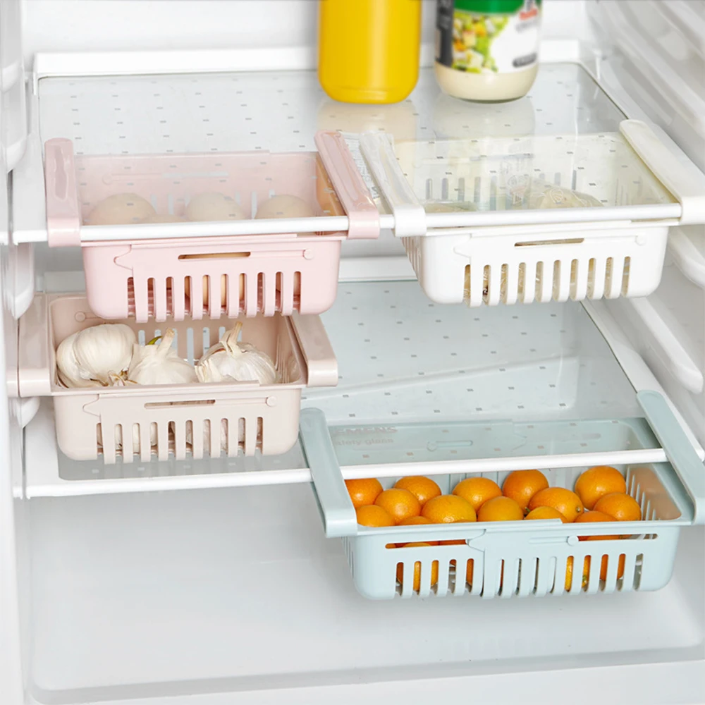 1PC Adjustable And Stretchable Fridge Organizer Fresh Spacer Layer Storage Rack Drawer Basket Refrigerator Pull-out Drawers