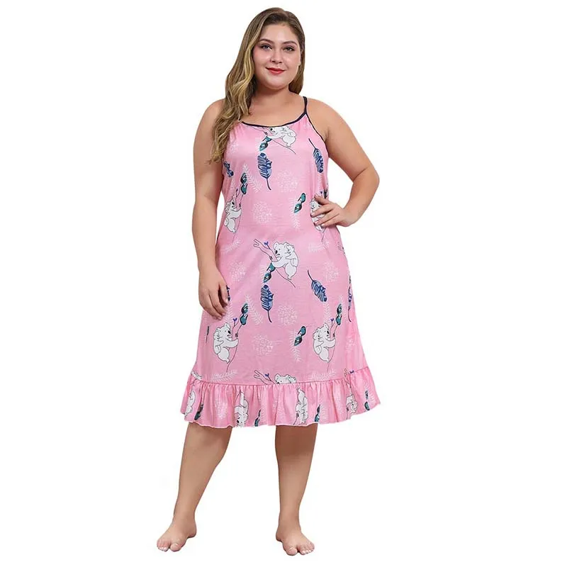 

Summer Pink Printed Strap Dress Women Ruffles Loose Plus Size 3XL 4XL Sexy Backless Sleeveless Casual Dresses Ladies Female
