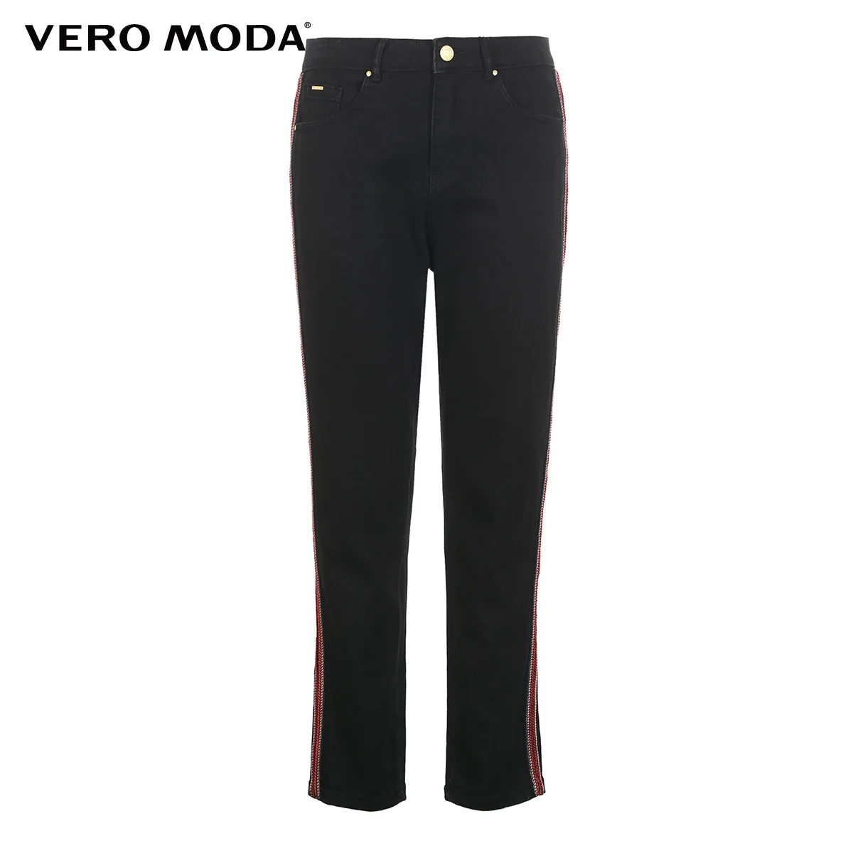 Vero Moda Новые поступления BF стиль боковые полоски прямые джинсы потертые | 318349577