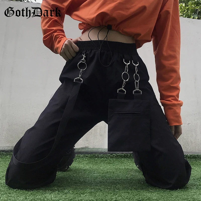  Goth Dark Black Gothic Female Pants Harajuku Autumn 2019 Vintage Metal Ring Pockets High Waist Wome