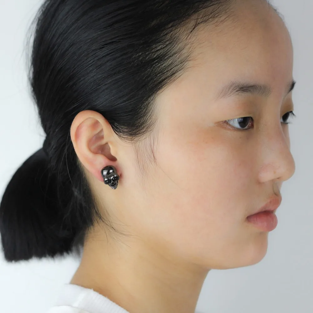 2019 оптовая продажа красивые модные серьги гвоздики с черным скелетом и черепом