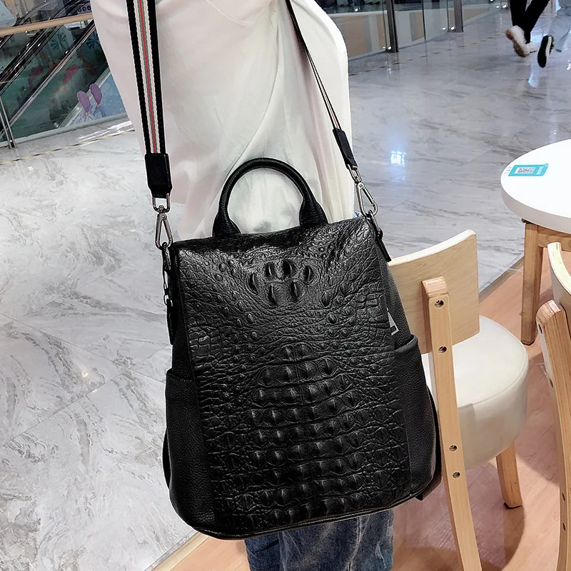 New Fashion 100% Genuine Leather Women Alligator Backpacks Luxury Brand Female Real Natural Leather Lady Girl Student Backpack 4
